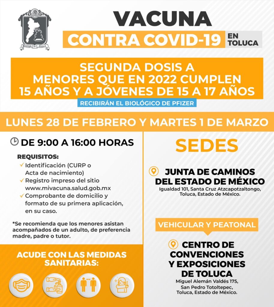 Sedes Y Requisitos Segunda Dosis Vacuna Covid Toluca A A Os